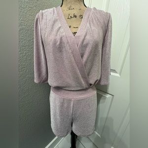Bebe Flutter Sleeve Metallic Romper - Coral Almond
